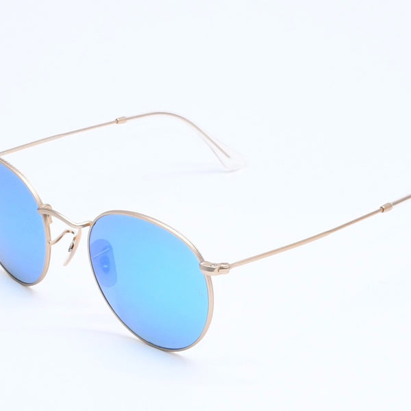 新品同様 Ray-Ban レイバン ROUND METAL サングラス アイウェア RB3447 112/4L サイズ50□21 145 ブルー ゴールド 中古 4a005064