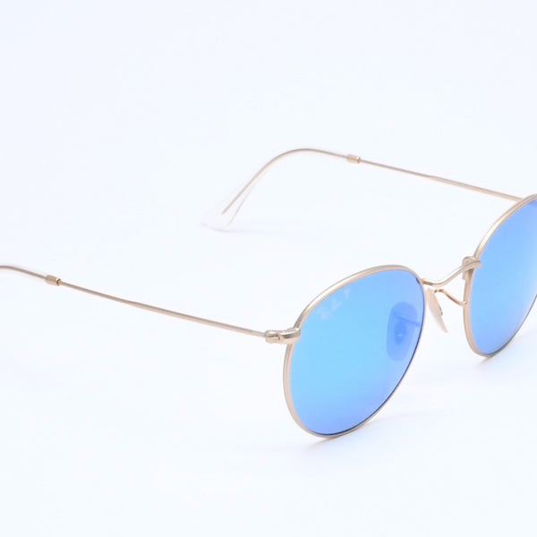新品同様 Ray-Ban レイバン ROUND METAL サングラス アイウェア RB3447 112/4L サイズ50□21 145 ブルー ゴールド 中古 4a005064