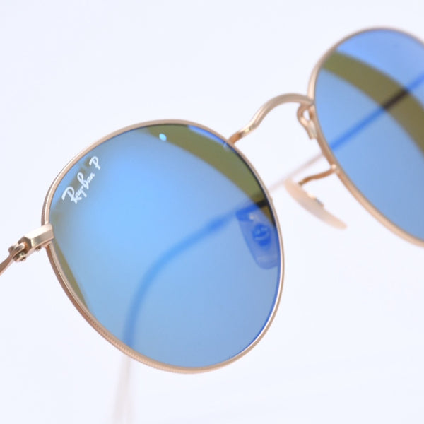 新品同様 Ray-Ban レイバン ROUND METAL サングラス アイウェア RB3447 112/4L サイズ50□21 145 ブルー ゴールド 中古 4a005064