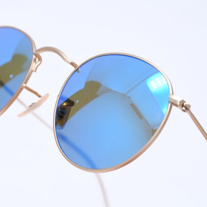 新品同様 Ray-Ban レイバン ROUND METAL サングラス アイウェア RB3447 112/4L サイズ50□21 145 ブルー ゴールド 中古 4a005064