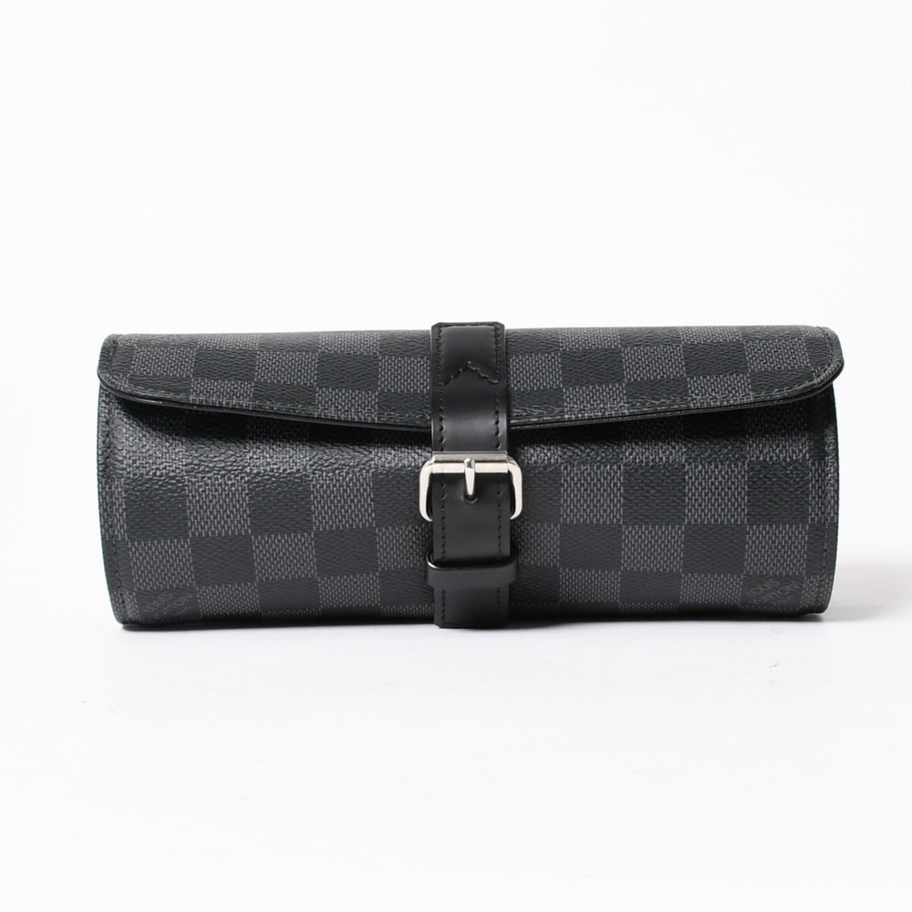 新品同様品 LOUISVUITTON ルイヴィトン ダミエグラフィット エテュイ 3 モントル 腕時計ウォッチケース N41137 ブラック ロゴ 小物 中古 4a005043