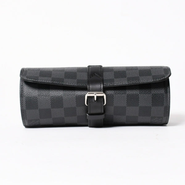 新品同様品 LOUISVUITTON ルイヴィトン ダミエグラフィット エテュイ 3 モントル 腕時計ウォッチケース N41137 ブラック ロゴ 小物 中古 4a005043
