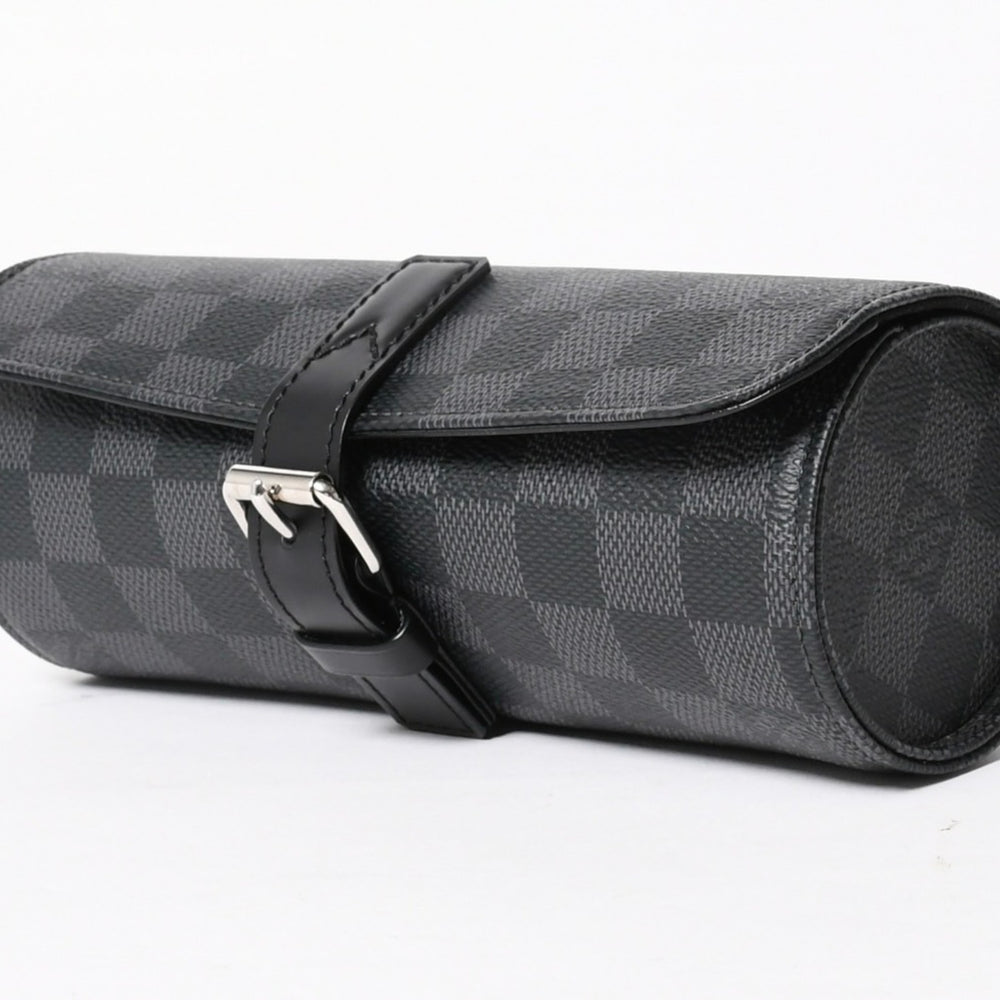 Like new LOUISVUITTON Damier Graphite Etuit 3 Montre Watch Watch Case N41137 Black Logo Accessory Used 4a005043