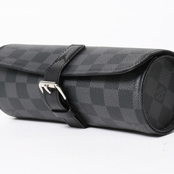新品同様品 LOUISVUITTON ルイヴィトン ダミエグラフィット エテュイ 3 モントル 腕時計ウォッチケース N41137 ブラック ロゴ 小物 中古 4a005043