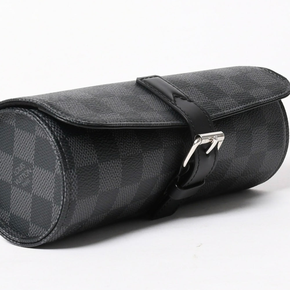 Like new LOUISVUITTON Damier Graphite Etuit 3 Montre Watch Watch Case N41137 Black Logo Accessory Used 4a005043