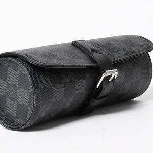 新品同様品 LOUISVUITTON ルイヴィトン ダミエグラフィット エテュイ 3 モントル 腕時計ウォッチケース N41137 ブラック ロゴ 小物 中古 4a005043