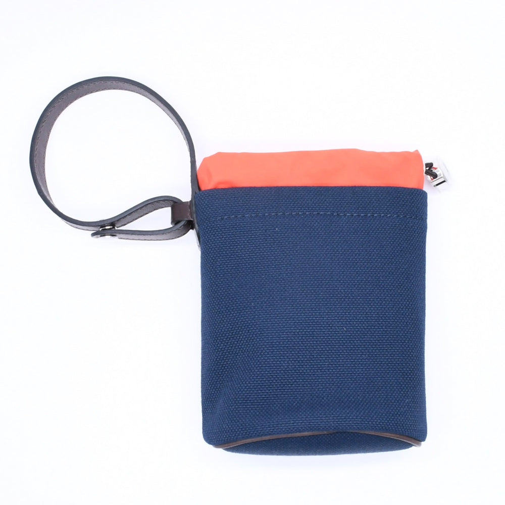 極美品 HERMES エルメス トリーツポーチ キャンバス ネイビー オレンジ シルバー金具 巾着 B刻印 中古 4a004802