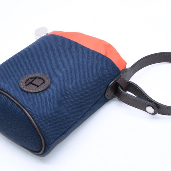 極美品 HERMES エルメス トリーツポーチ キャンバス ネイビー オレンジ シルバー金具 巾着 B刻印 中古 4a004802