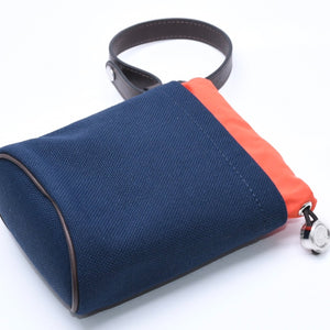 極美品 HERMES エルメス トリーツポーチ キャンバス ネイビー オレンジ シルバー金具 巾着 B刻印 中古 4a004802