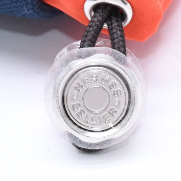 極美品 HERMES エルメス トリーツポーチ キャンバス ネイビー オレンジ シルバー金具 巾着 B刻印 中古 4a004802