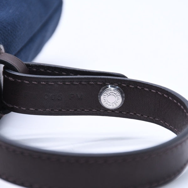 極美品 HERMES エルメス トリーツポーチ キャンバス ネイビー オレンジ シルバー金具 巾着 B刻印 中古 4a004802