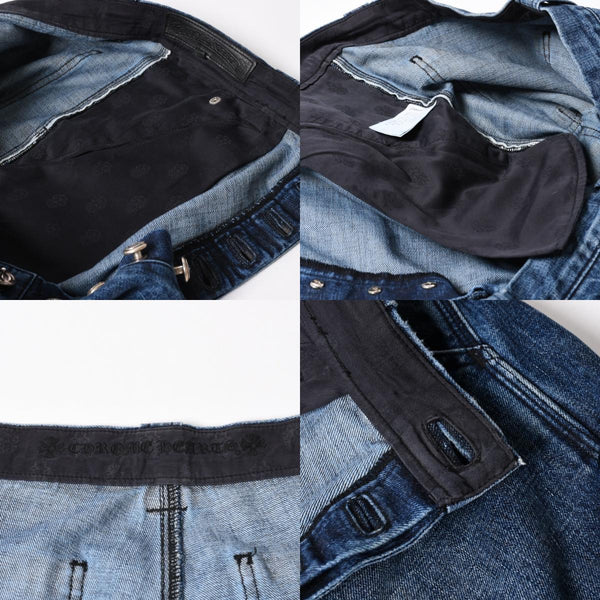 極美品 CHROME HEARTS クロムハーツ カーペンター デニムパンツ クロスボールボタン スクロールラベル インディゴ 36サイズ 中古 4a005232
