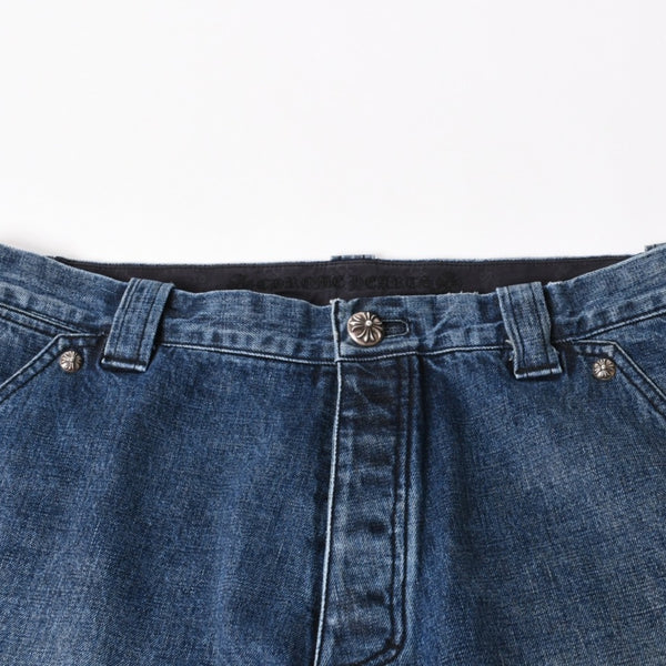 極美品 CHROME HEARTS クロムハーツ カーペンター デニムパンツ クロスボールボタン スクロールラベル インディゴ 36サイズ 中古 4a005232