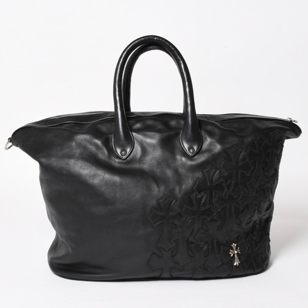 極美品 CHROME HEARTS クロムハーツ GILLES ジル ボストンバッグ セメタリークロスパッチ 22パッチ CHクロス装飾 ブラック 中古 4a005186