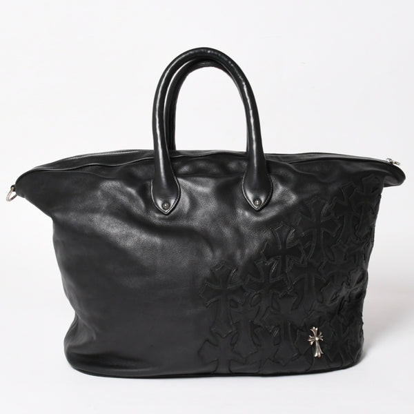 極美品 CHROME HEARTS クロムハーツ GILLES ジル ボストンバッグ セメタリークロスパッチ 22パッチ CHクロス装飾 ブラック 中古 4a005186