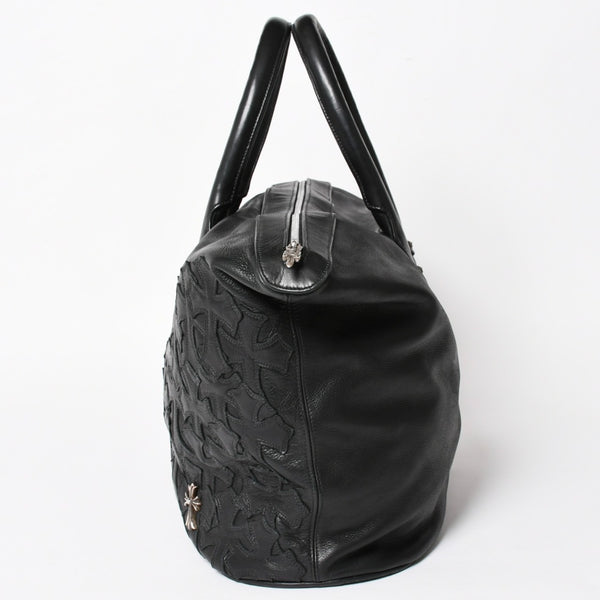極美品 CHROME HEARTS クロムハーツ GILLES ジル ボストンバッグ セメタリークロスパッチ 22パッチ CHクロス装飾 ブラック 中古 4a005186