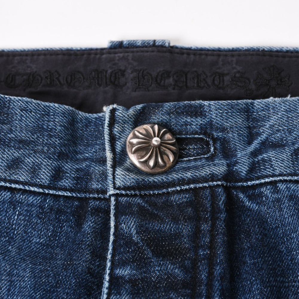 極美品 CHROME HEARTS クロムハーツ カーペンター デニムパンツ クロスボールボタン スクロールラベル インディゴ 36サイズ 中古 4a005232