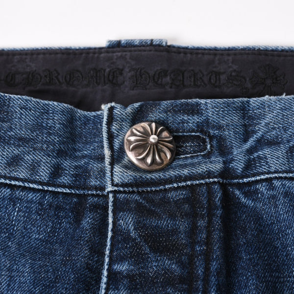 極美品 CHROME HEARTS クロムハーツ カーペンター デニムパンツ クロスボールボタン スクロールラベル インディゴ 36サイズ 中古 4a005232