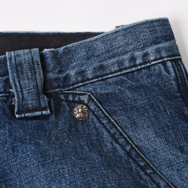 極美品 CHROME HEARTS クロムハーツ カーペンター デニムパンツ クロスボールボタン スクロールラベル インディゴ 36サイズ 中古 4a005232