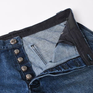 極美品 CHROME HEARTS クロムハーツ カーペンター デニムパンツ クロスボールボタン スクロールラベル インディゴ 36サイズ 中古 4a005232