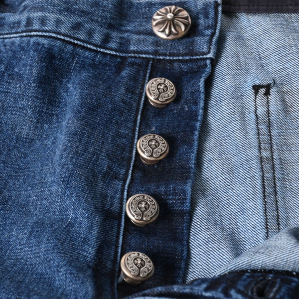 極美品 CHROME HEARTS クロムハーツ カーペンター デニムパンツ クロスボールボタン スクロールラベル インディゴ 36サイズ 中古 4a005232