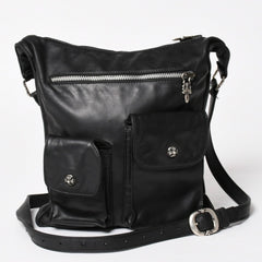 CHROME HEARTS クロムハーツ F-SLINGER レザーショルダーバッグ ダガージップ CHプラス クロスボール セメタリークロスパッチ ブラック レザー シルバー925 美品 中古 4a005233