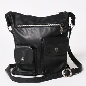 CHROME HEARTS クロムハーツ F-SLINGER レザーショルダーバッグ ダガージップ CHプラス クロスボール セメタリークロスパッチ ブラック レザー シルバー925 美品 中古 4a005233