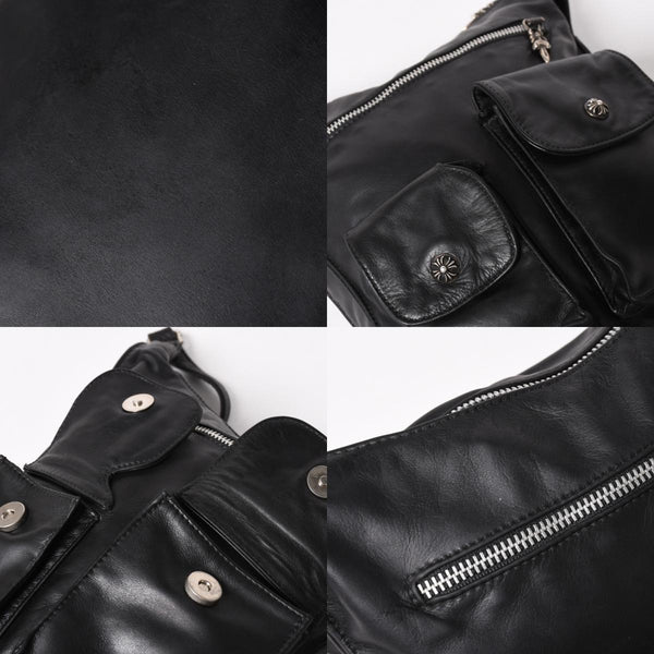 CHROME HEARTS クロムハーツ F-SLINGER レザーショルダーバッグ ダガージップ CHプラス クロスボール セメタリークロスパッチ ブラック レザー シルバー925 美品 中古 4a005233