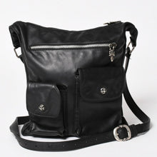 画像をギャラリービューアに読み込む, CHROME HEARTS クロムハーツ F-SLINGER レザーショルダーバッグ ダガージップ CHプラス クロスボール セメタリークロスパッチ ブラック レザー シルバー925 美品 中古 4a005233
