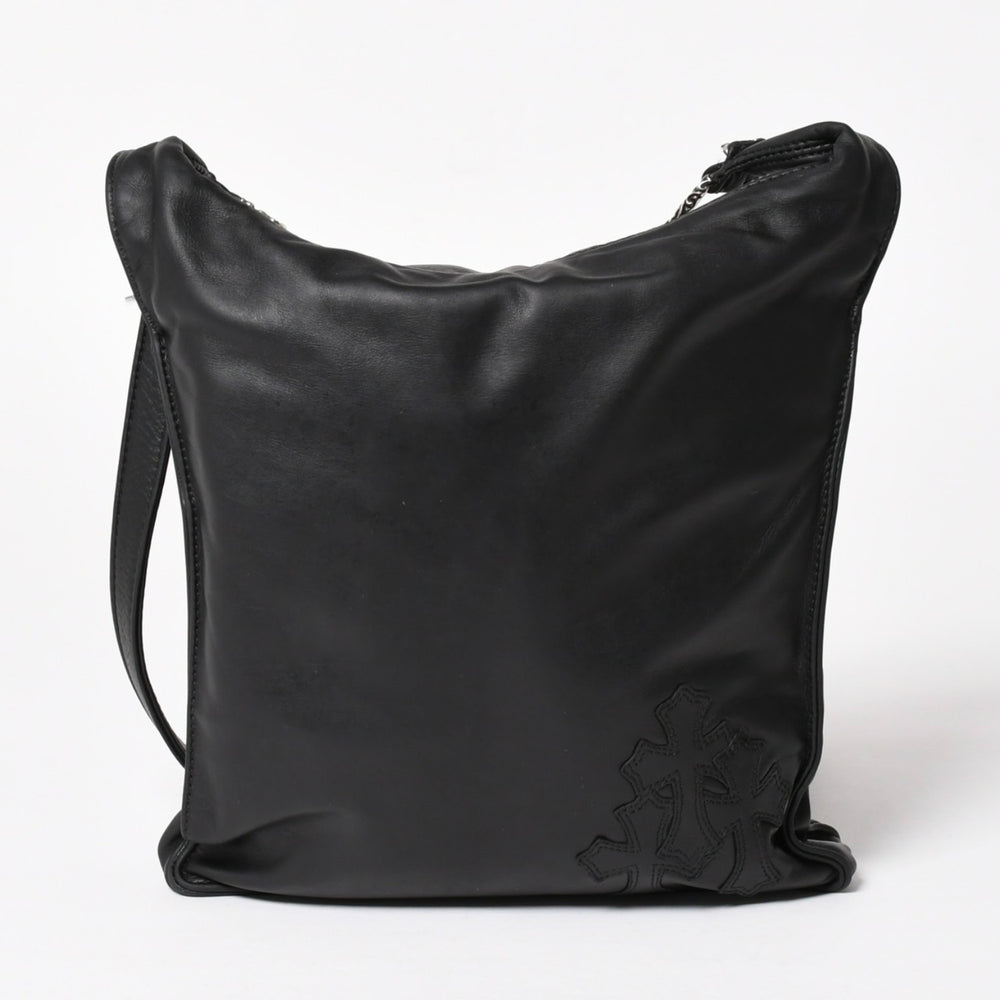 CHROME HEARTS F-SLINGER Leather Shoulder Bag Dagger Zip CH Plus Cross Ball Cemetery Cross Patch Black Leather Silver 925 Good Condition Used 4a005233