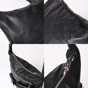 CHROME HEARTS クロムハーツ F-SLINGER レザーショルダーバッグ ダガージップ CHプラス クロスボール セメタリークロスパッチ ブラック レザー シルバー925 美品 中古 4a005233