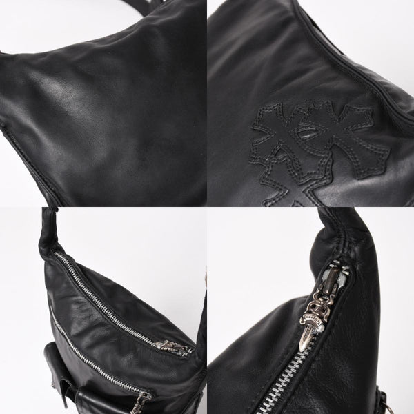 CHROME HEARTS クロムハーツ F-SLINGER レザーショルダーバッグ ダガージップ CHプラス クロスボール セメタリークロスパッチ ブラック レザー シルバー925 美品 中古 4a005233