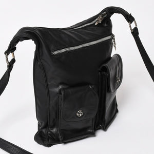CHROME HEARTS クロムハーツ F-SLINGER レザーショルダーバッグ ダガージップ CHプラス クロスボール セメタリークロスパッチ ブラック レザー シルバー925 美品 中古 4a005233