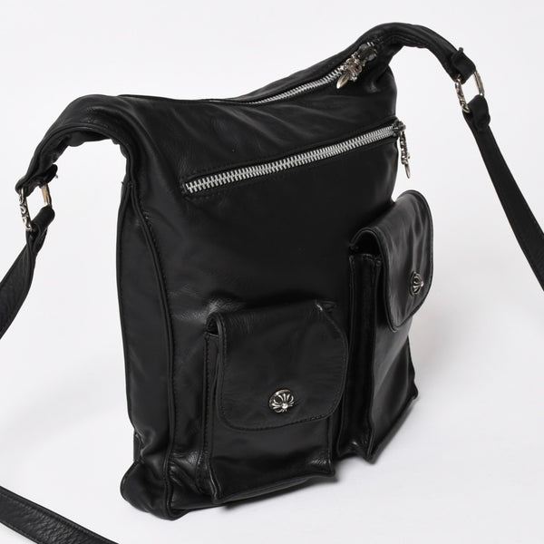CHROME HEARTS クロムハーツ F-SLINGER レザーショルダーバッグ ダガージップ CHプラス クロスボール セメタリークロスパッチ ブラック レザー シルバー925 美品 中古 4a005233