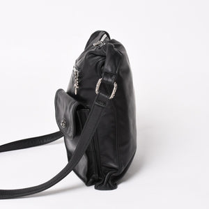 CHROME HEARTS クロムハーツ F-SLINGER レザーショルダーバッグ ダガージップ CHプラス クロスボール セメタリークロスパッチ ブラック レザー シルバー925 美品 中古 4a005233