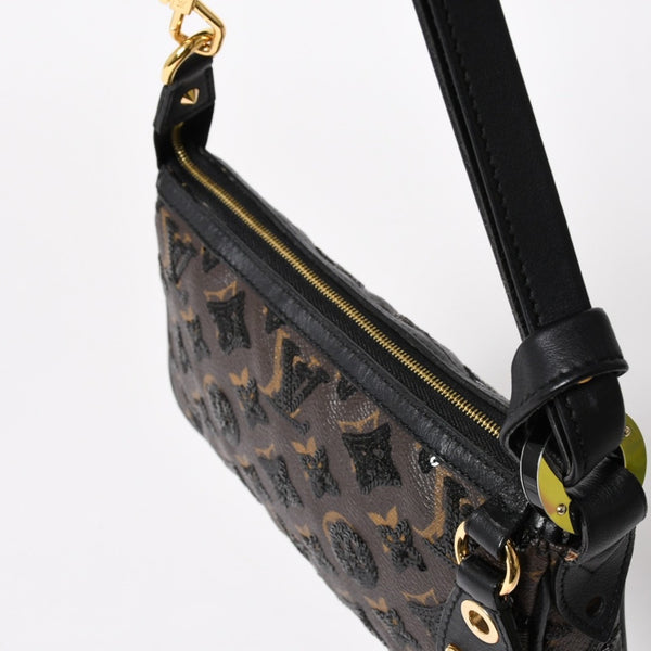 LOUIS VUITTON ルイヴィトン モノグラムスパンコール ポシェットアクセソワール ショルダーバッグ M26473 ブラック ブラウン ゴールド金具 美品 中古 4a004863