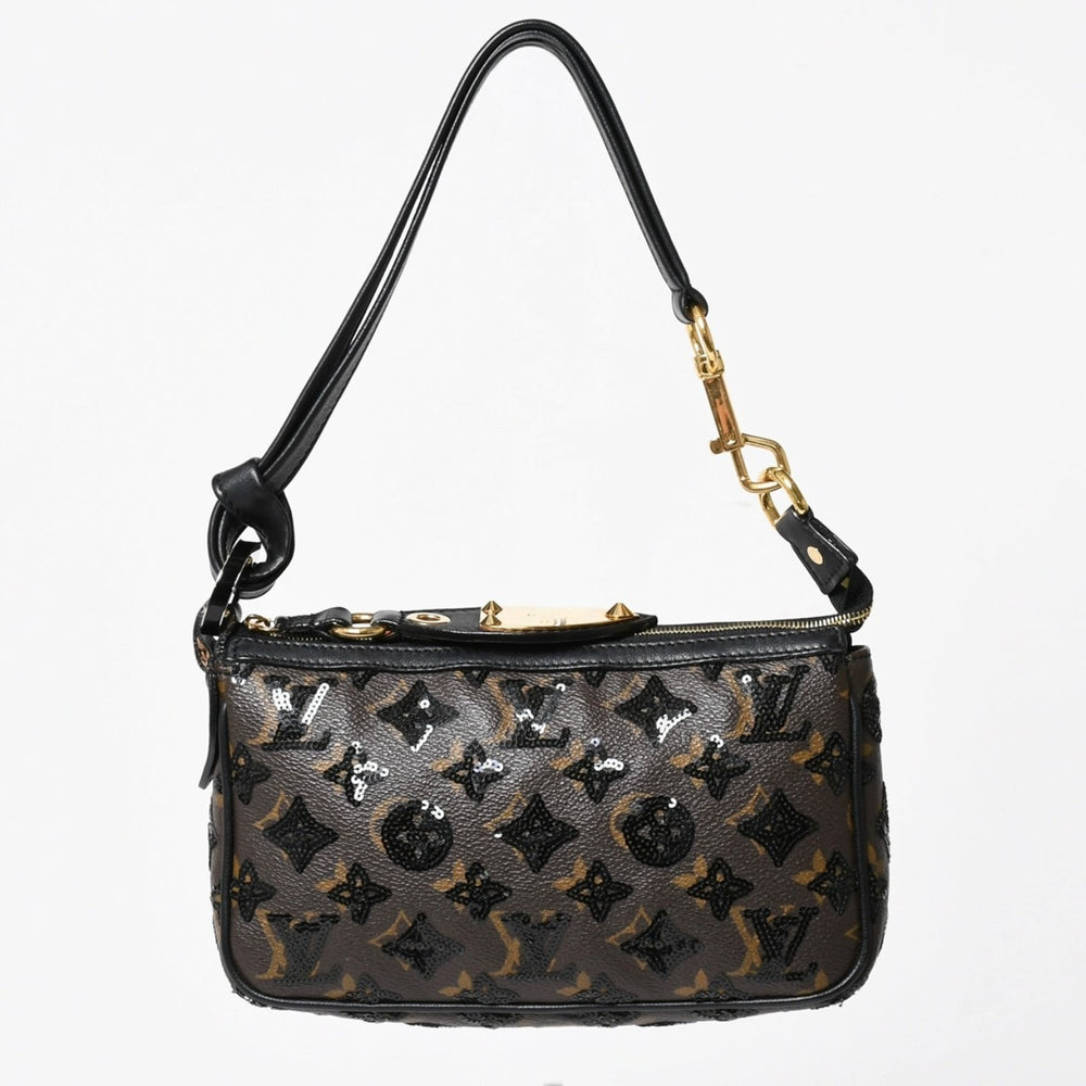 LOUIS VUITTON Monogram Sequin Pochette Accessories Shoulder Bag M26473 Black Brown Gold Hardware Good Condition Used 4a004863