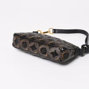 LOUIS VUITTON ルイヴィトン モノグラムスパンコール ポシェットアクセソワール ショルダーバッグ M26473 ブラック ブラウン ゴールド金具 美品 中古 4a004863