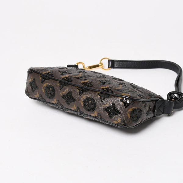 LOUIS VUITTON ルイヴィトン モノグラムスパンコール ポシェットアクセソワール ショルダーバッグ M26473 ブラック ブラウン ゴールド金具 美品 中古 4a004863