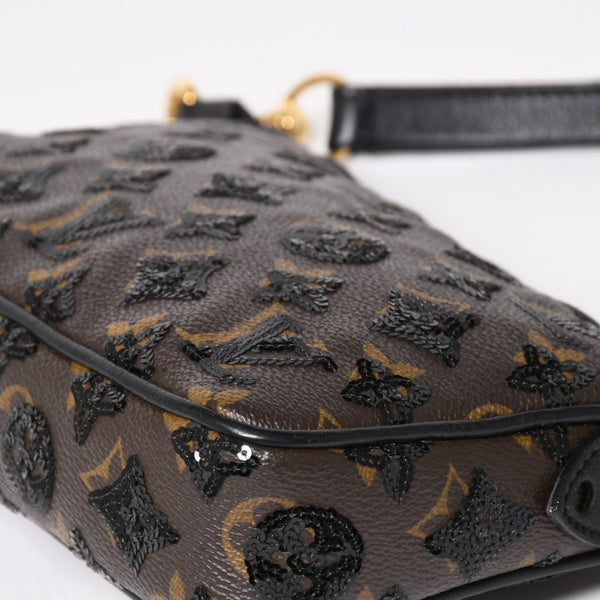 LOUIS VUITTON ルイヴィトン モノグラムスパンコール ポシェットアクセソワール ショルダーバッグ M26473 ブラック ブラウン ゴールド金具 美品 中古 4a004863