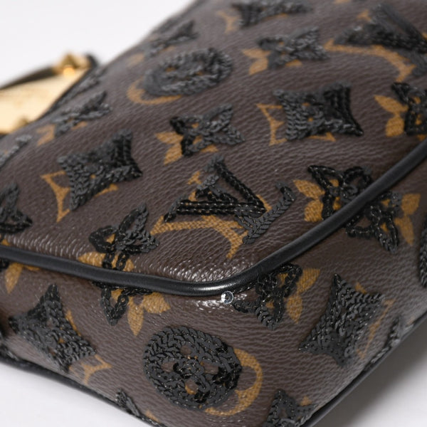 LOUIS VUITTON ルイヴィトン モノグラムスパンコール ポシェットアクセソワール ショルダーバッグ M26473 ブラック ブラウン ゴールド金具 美品 中古 4a004863