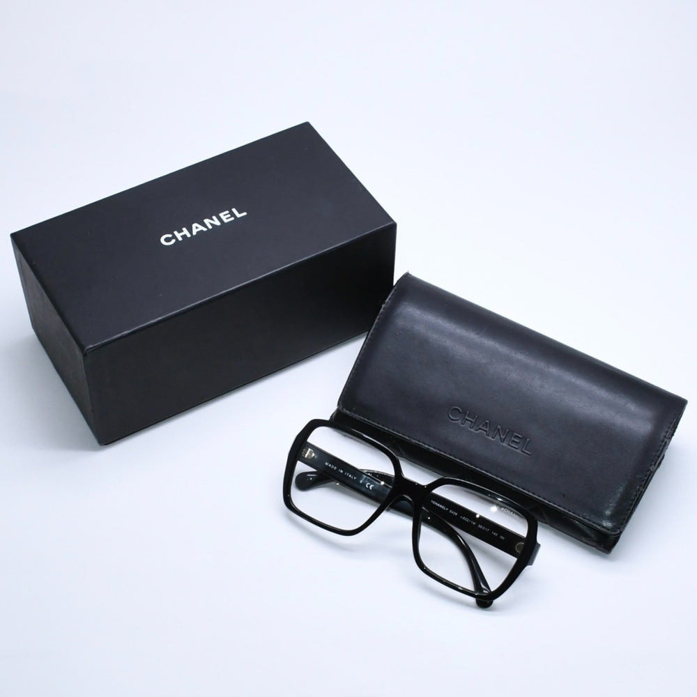 CHANEL シャネル スクエア型サングラス 5408 c.622/1W サイズ56□17 140 ブラック 伊達メガネ アイウェア ゴールドメタル金具 美品 中古 4a005243