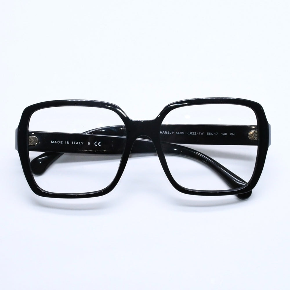 CHANEL シャネル スクエア型サングラス 5408 c.622/1W サイズ56□17 140 ブラック 伊達メガネ アイウェア ゴールドメタル金具 美品 中古 4a005243