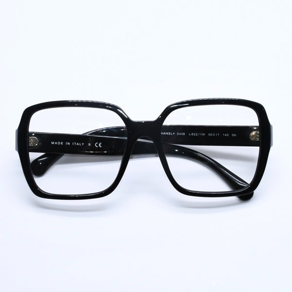 CHANEL シャネル スクエア型サングラス 5408 c.622/1W サイズ56□17 140 ブラック 伊達メガネ アイウェア ゴールドメタル金具 美品 中古 4a005243