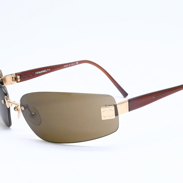 CHANEL Rimless Sunglasses Eyewear 4018 c.139/73 Size 68□17 120 Coco Mark Brown Good Condition Used 4a005422