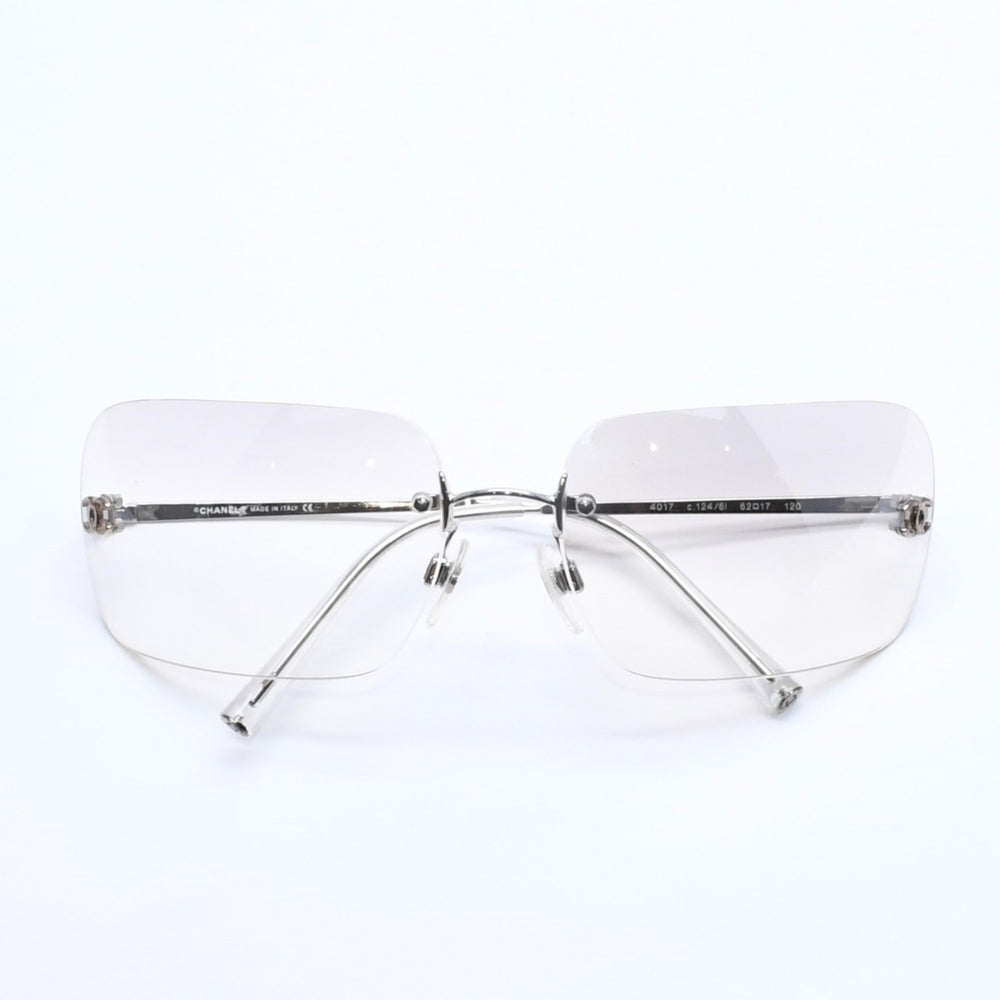 極美品 CHANEL シャネル リムレス サングラス 4017 c.124/6l サイズ62□17 120 ココマーク グラデーション アイウェア シルバー金具 中古 4a005424
