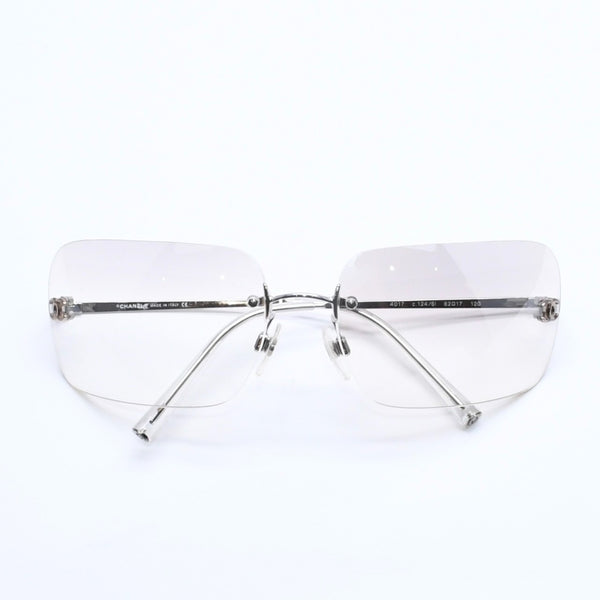 極美品 CHANEL シャネル リムレス サングラス 4017 c.124/6l サイズ62□17 120 ココマーク グラデーション アイウェア シルバー金具 中古 4a005424