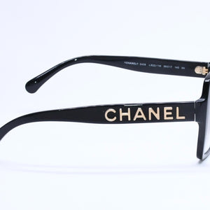 CHANEL シャネル スクエア型サングラス 5408 c.622/1W サイズ56□17 140 ブラック 伊達メガネ アイウェア ゴールドメタル金具 美品 中古 4a005243