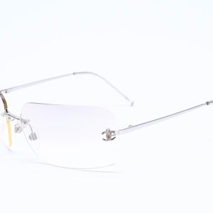 極美品 CHANEL シャネル リムレス サングラス 4017 c.124/6l サイズ62□17 120 ココマーク グラデーション アイウェア シルバー金具 中古 4a005424