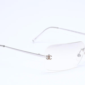 極美品 CHANEL シャネル リムレス サングラス 4017 c.124/6l サイズ62□17 120 ココマーク グラデーション アイウェア シルバー金具 中古 4a005424